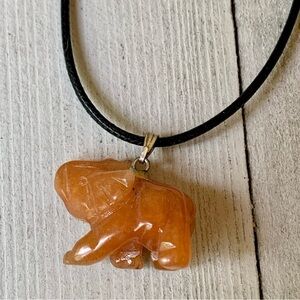Orange Aventurine Lucky Elephant Crystal Pendant Necklace Adjustable Chain 20"